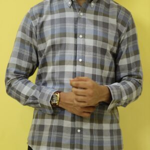 Men wearing grey check cotton shirt