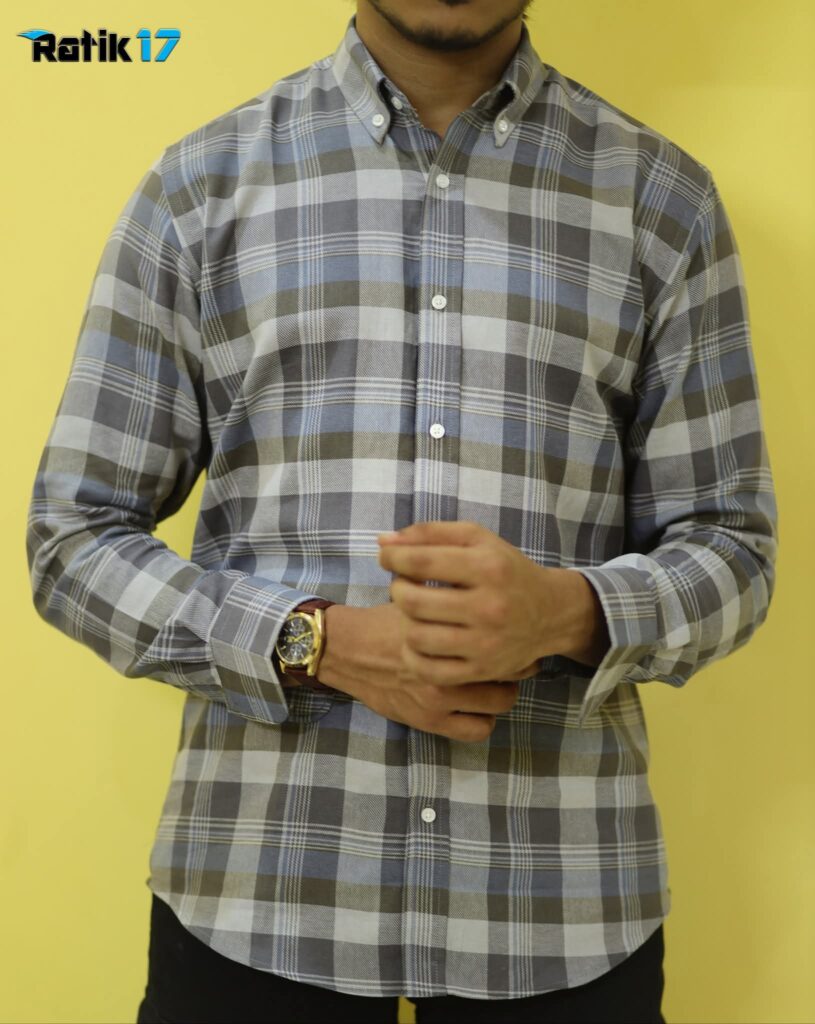Men wearing grey check cotton shirt