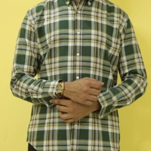 Men wearing olive check cotton shirt