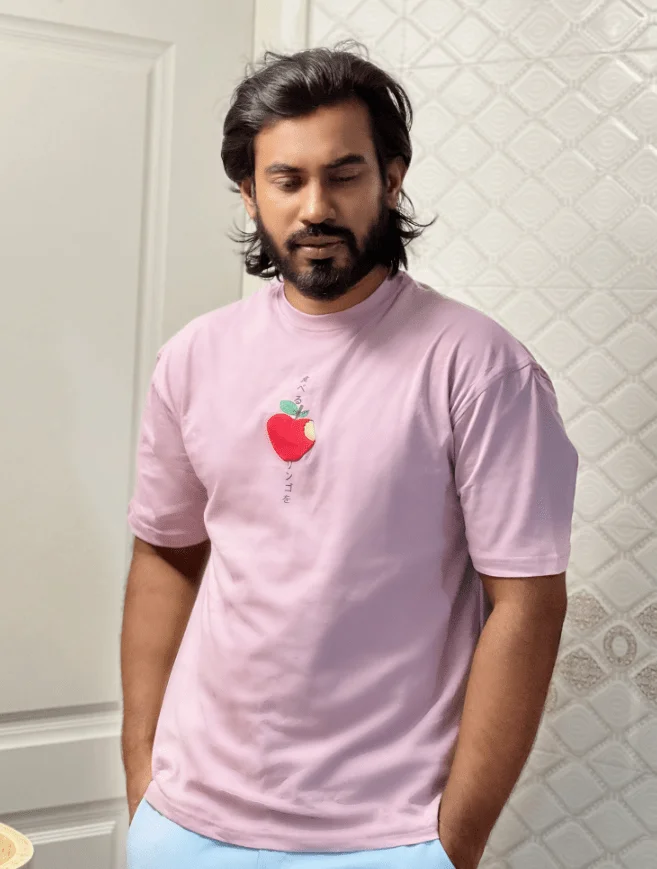 Men wearing Japanese Apple drop shoulder unisex t-shirt by Ratik17 Clothing
